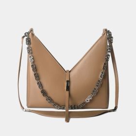 High Quality Leather Shoulder For Women Messages Bags V-Shaped Square Crossbody Bags Ladies Fashion Clutch Underarm Handbags (Color: Khaki, size: 28x27x6)