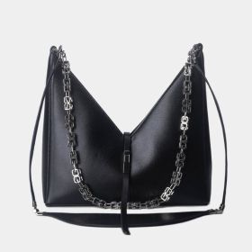 High Quality Leather Shoulder For Women Messages Bags V-Shaped Square Crossbody Bags Ladies Fashion Clutch Underarm Handbags (Color: Black, size: 28x27x6)