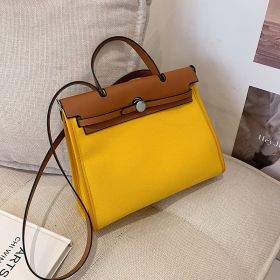 2022 Fashion Canvas Bags For Women Large-Capacity Handbags Buckle Casual One-Shoulder Messenger Bag Versatile Tote Clutch Bags (Color: brown yellow, size: 31cmX15cmX11cm)