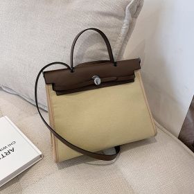 2022 Fashion Canvas Bags For Women Large-Capacity Handbags Buckle Casual One-Shoulder Messenger Bag Versatile Tote Clutch Bags (Color: brown khaki, size: 31cmX15cmX11cm)