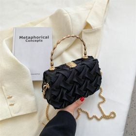 Women Shoulder Bags 2022 Fashion Pleated Weave Handbags Golden Metal Handle Chain Females Evening Clutch Bags New Elegant Box (Color: Black, size: 19x11x7cm)