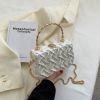 Women Shoulder Bags 2022 Fashion Pleated Weave Handbags Golden Metal Handle Chain Females Evening Clutch Bags New Elegant Box