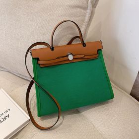 2022 Fashion Canvas Bags For Women Large-Capacity Handbags Buckle Casual One-Shoulder Messenger Bag Versatile Tote Clutch Bags (Color: brown green, size: 31cmX15cmX11cm)