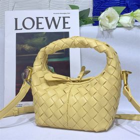 New Fashion Weave Handbags For Women Bucket Tote Bags Soft Leather Zipper Shoulder Message Bags Candy Color Big Crossbody Bags (Color: Yellow, size: 18x16x20cm)