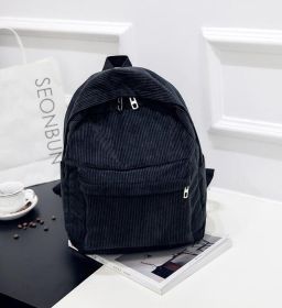 Corduroy Backpack Fashion Women Bookbags Pure Color Shoulder Bag Teenger Girl Travel Bag Mochila Striped Rucksack (Color: Black)