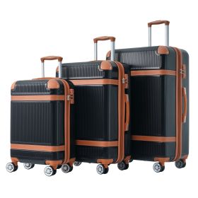 Hardshell Luggage Sets 3 Piece double spinner 8 wheels Suitcase with TSA Lock Lightweight 20''24''28'' (Color: as Pic)