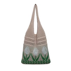 Flower Tulip Vintage Knitted Shoulder Bag (Option: Beige White Flower)