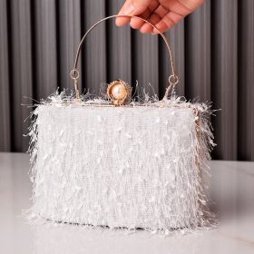 Tassel Handbags Women Dress Party Evening Bag Fashion Luxury Designer Square Bags Crossbody Shoulder Bag Ladies (Color: White)