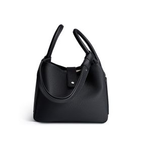 Niche Genuine Leather Vegetable Basket Women's Bag (Color: Black)