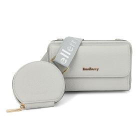 2pcs Lychee Texture Composite Bag Fashion Mobile Phone Bag With Small Coin Purse Letter Print Zipper Crossbody Shoulder Bag (Color: Grey)