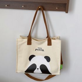 Leisure Commuter Cute Panda Student Handheld Book Bag (Color: Beige)