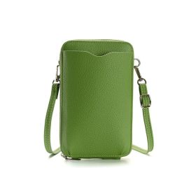 High-quality Lychee Pattern Mobile Phone Bags Women Small Crossbody Shoulder Bag Long Wallet (Color: Green)