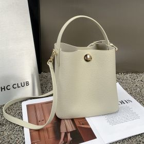 Strict Selection First Layer Cowhide Bucket Large Capacity Messenger Bag Light Luxury (Option: Milkshake White)